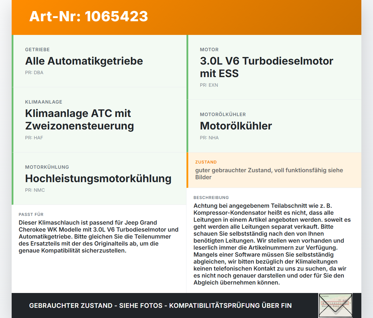 Jeep Grand Cherokee WK2 17-21 3,0d 184KW Klimaschlauch Klimaleitung Klimarohr Klimaanlage Leitung Jeep Grand... Vorschau 3