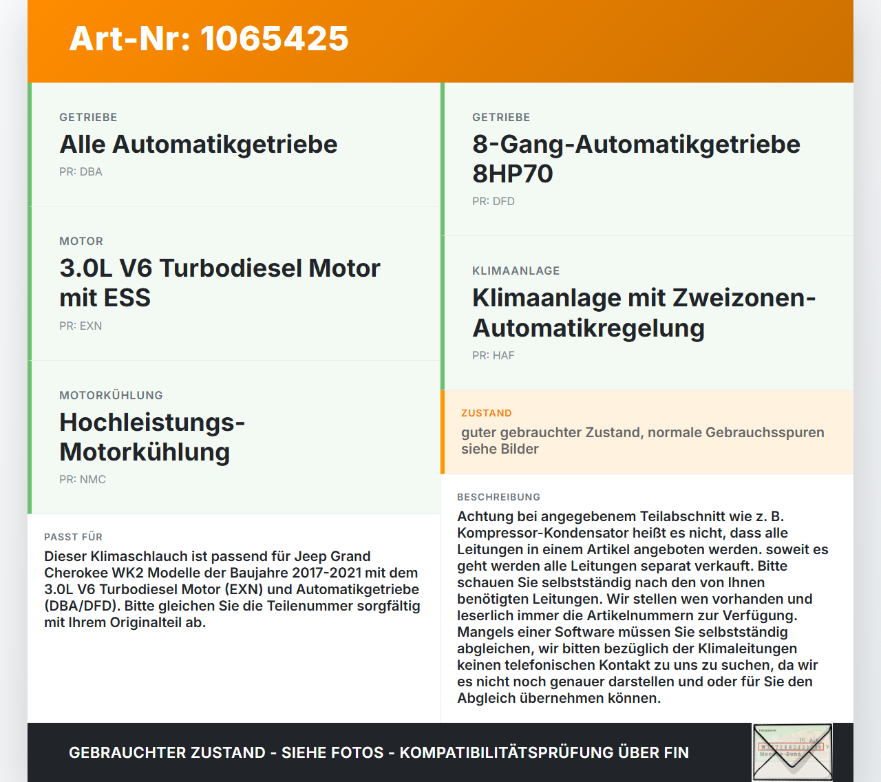 Jeep Grand Cherokee WK2 17-21 3,0d 184KW Klimaschlauch Klimaleitung Jeep Grand Cherokee WK2 17-21 16.09.2016... Vorschau 3