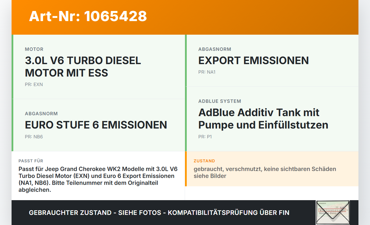 Jeep Grand Cherokee WK2 17-21 3,0d 184KW AdBlue Additiv Tank mit Pumpe und Einfüllstutzen Jeep Grand Cherokee WK2... Vorschau 3
