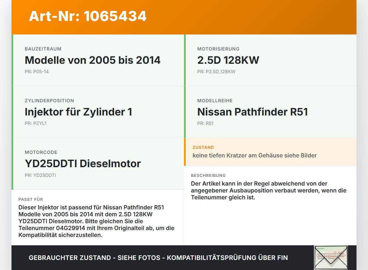 Nissan Pathfinder R51 05-14 2,5D 128KW Injektor Einspritzdüse Zyl.1 Nissan Pathfinder R51 05-14 12.08.2005... Vorschau 3