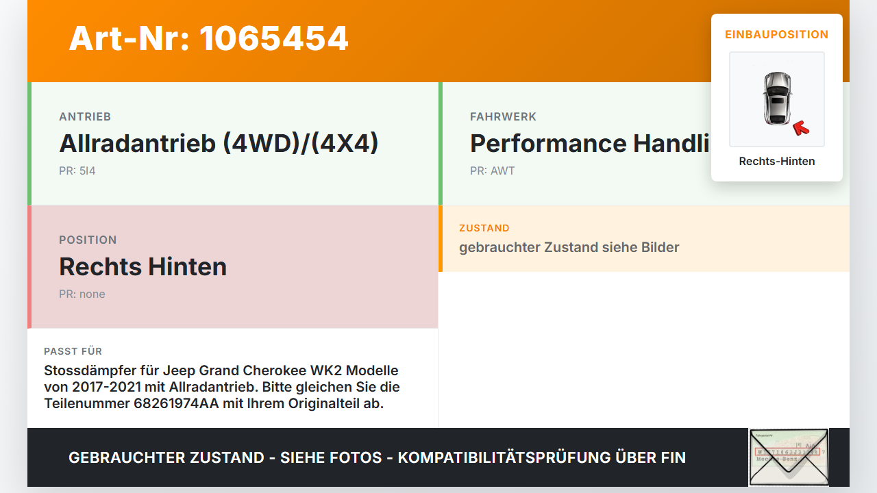 Jeep Grand Cherokee WK2 17-21 Stossdämpfer Rechts Hinten Jeep Grand Cherokee WK2 17-21 16.09.2016 68261974AA... Vorschau 3