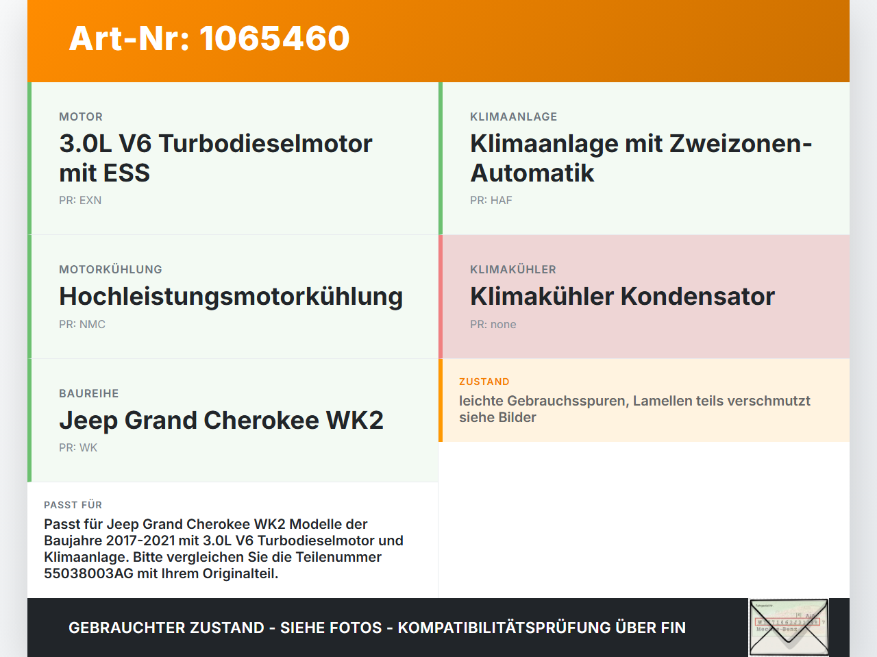 Jeep Grand Cherokee WK2 17-21 Kondensator Klimakühler AC Jeep Grand Cherokee WK2 17-21 16.09.2016 55038003AG... Vorschau 3