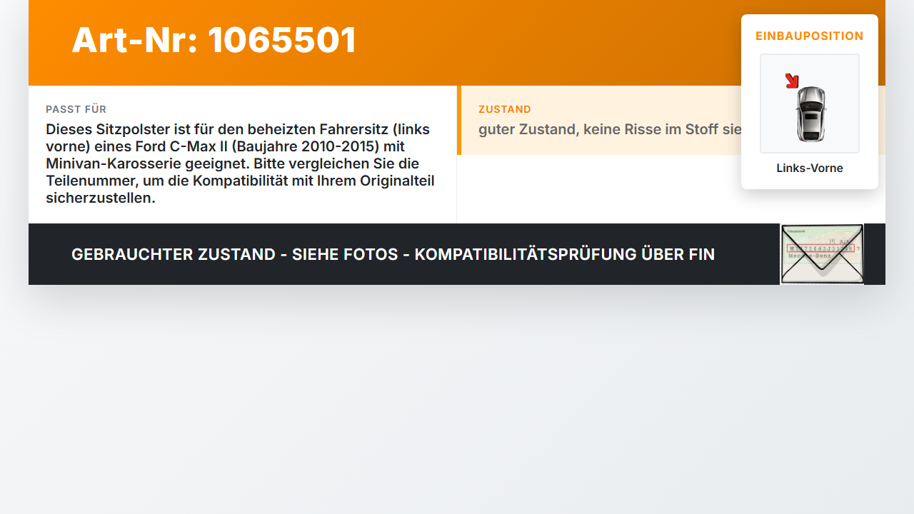 Ford C-max II 10-15 Sitzpolster für Fahrersitz Sitz Links Vorne beheizt Ford C-max II 10-15 13.02.2012 gebraucht Vorschau 3
