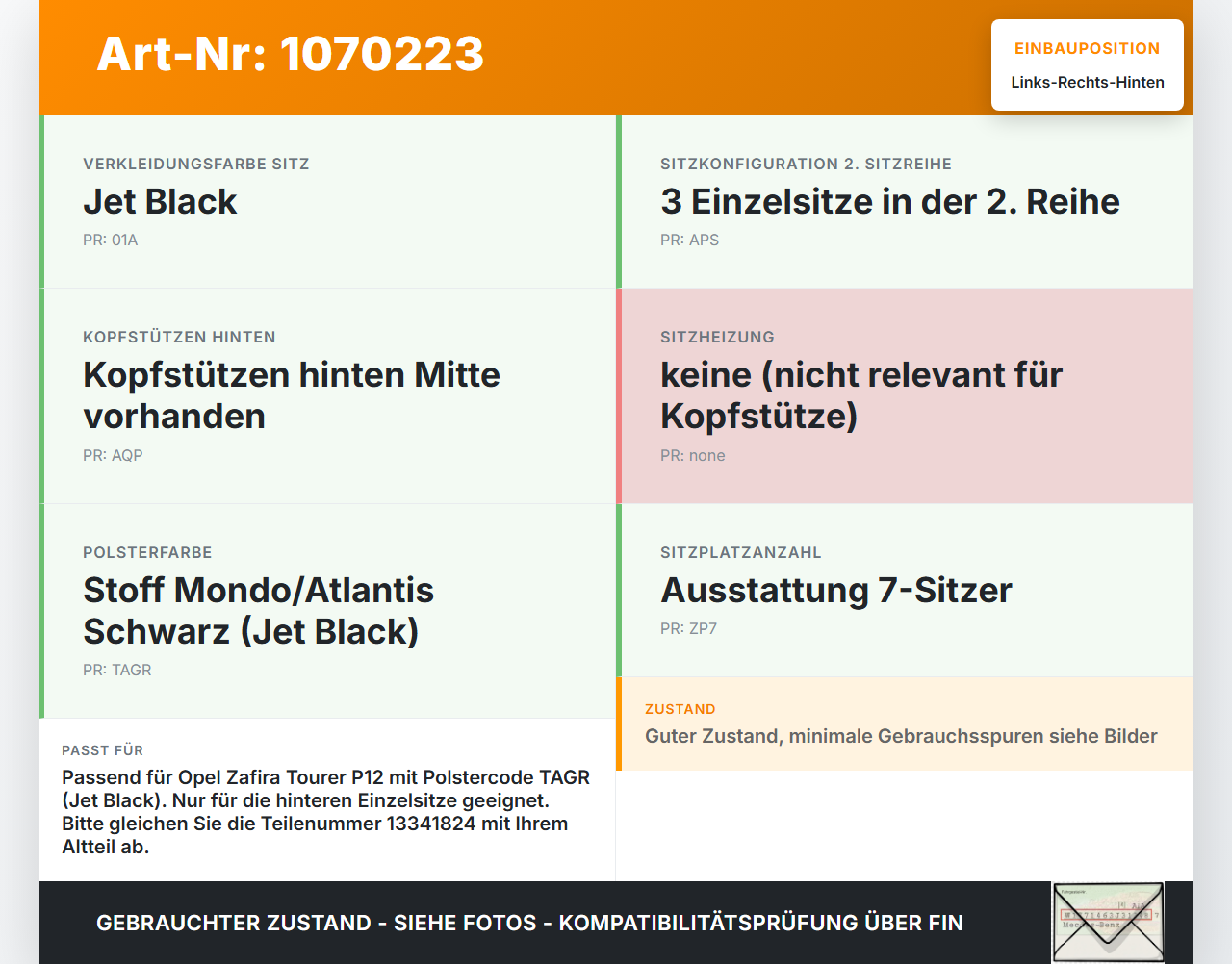 Opel Zafira Tourer P12 16-19 Kopfstütze Rechts oder Links Hinten Opel Zafira Tourer P12 16-19 20.12.2016 13341824... Vorschau 3