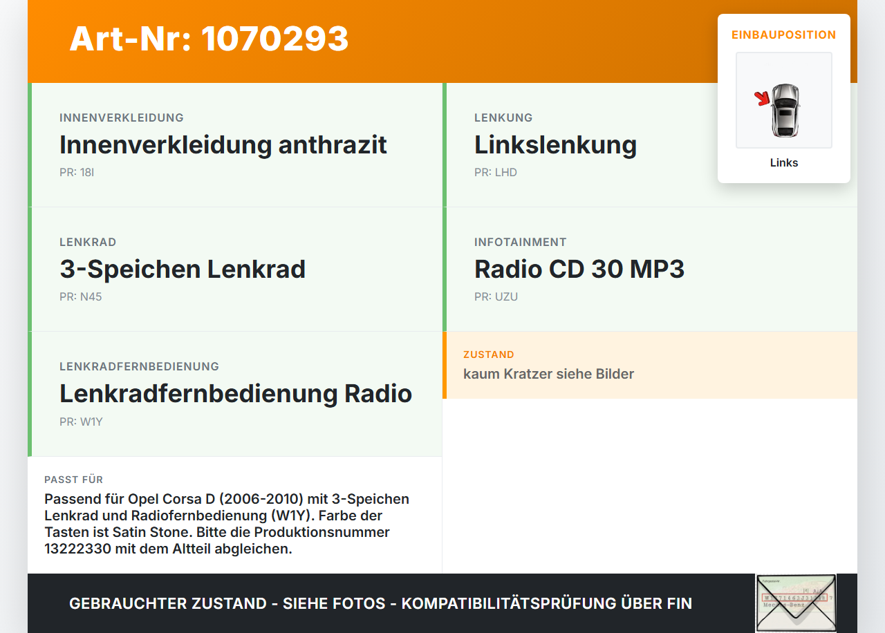 Opel Corsa D 06-10 Lenkradschalter Multifunktionstasten Schalter für Lenkrad Links Opel Corsa D 06-10 07.11.2008... Vorschau 3