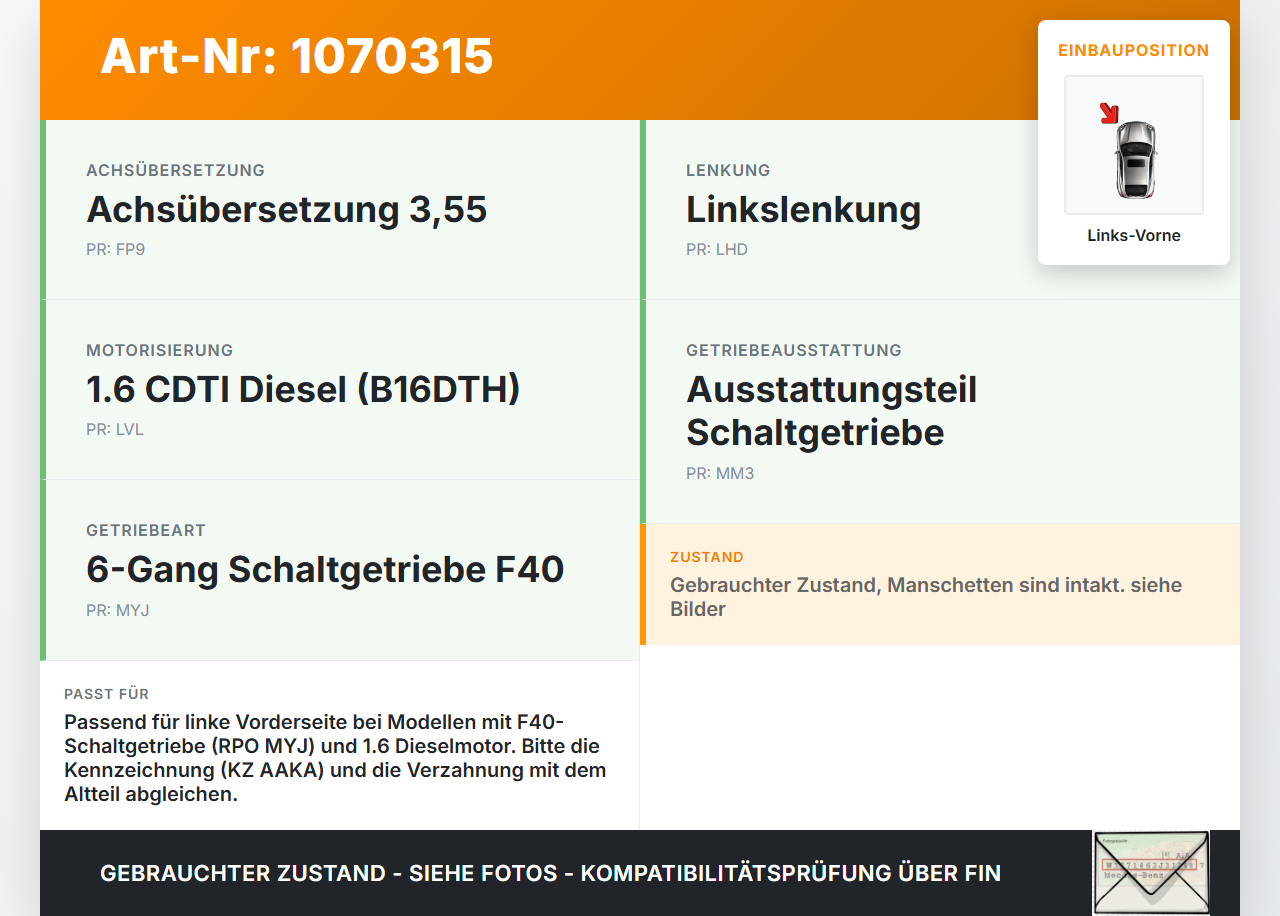Opel Zafira Tourer P12 16-19 TDI 1,6 119KW Antriebswelle Gelenkwelle Getriebe Links Vorne Opel Zafira Tourer P12... Vorschau 3