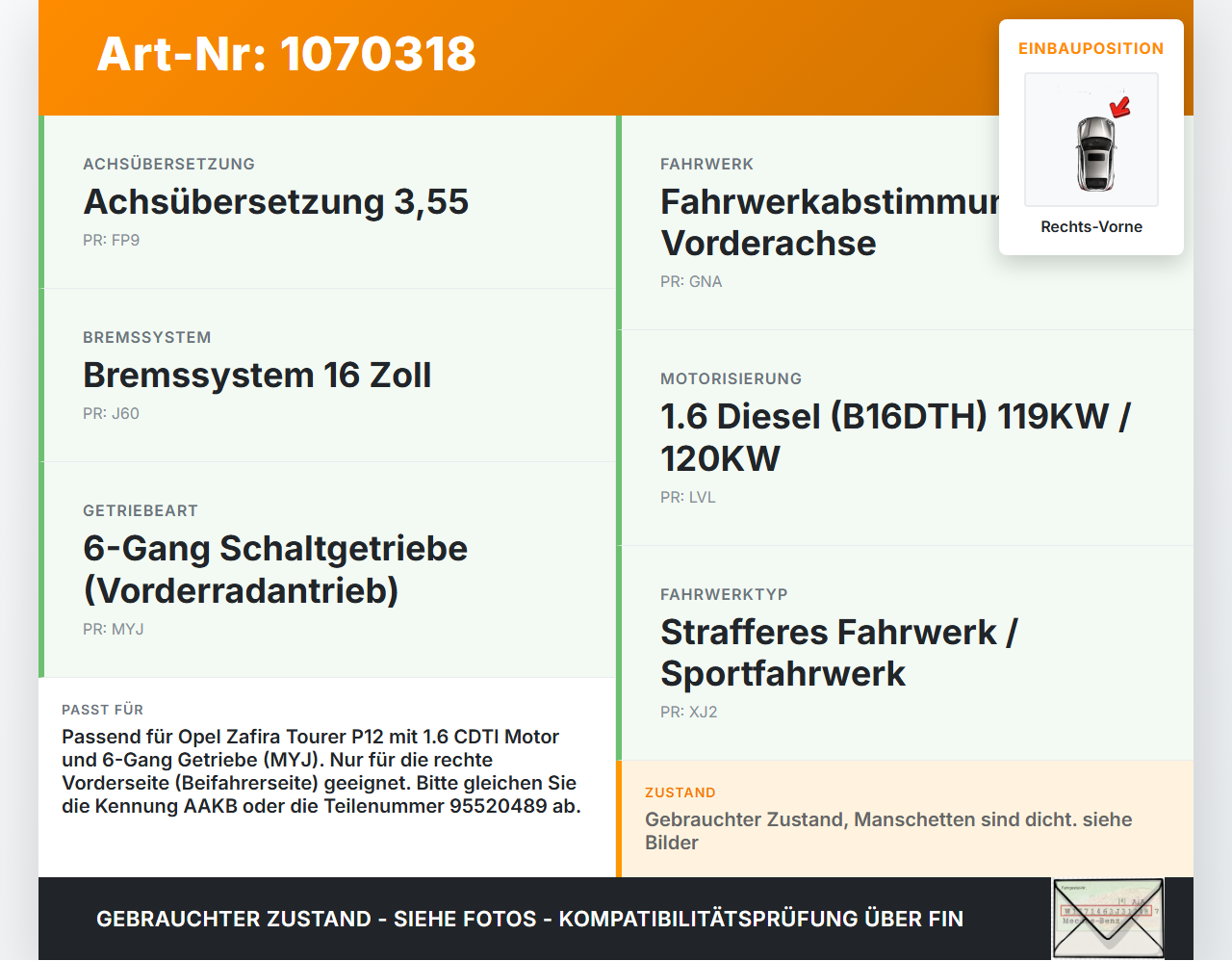 Opel Zafira Tourer P12 16-19 TDI 1,6 119KW Antriebswelle Gelenkwelle Rechts Vorne Opel Zafira Tourer P12 16-19... Vorschau 3