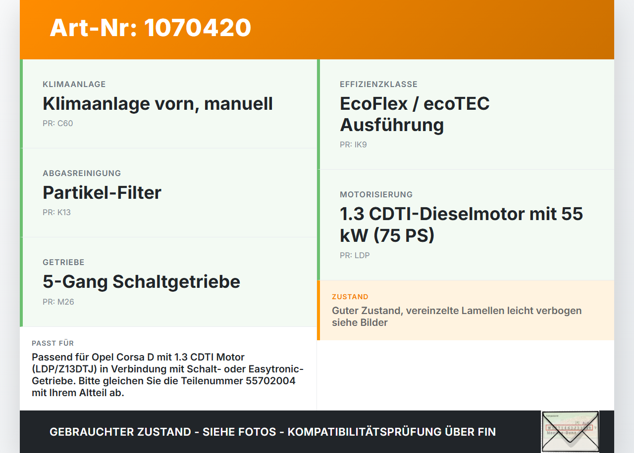 Opel Corsa D 06-10 1,2 55KW Ladeluftkühler Kühler Opel Corsa D 06-10 07.11.2008 55702004 gebraucht Vorschau 3
