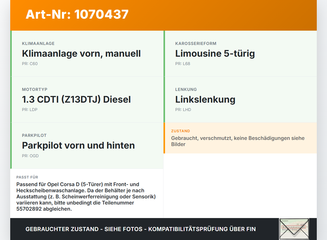 Opel Corsa D 06-10 1,2 55KW Waschwasserbehälter Wasserbehälter Opel Corsa D 06-10 07.11.2008 55702892 S556236864... Vorschau 3