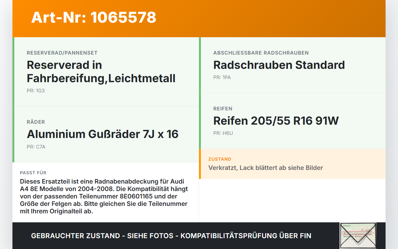 Audi A4 8E 04-08 Radnabenabdeckung Rad Nabenabdeckung Nabenblende Audi A4 8E 04-08 12.09.2005 8E0601165 gebraucht Vorschau 3
