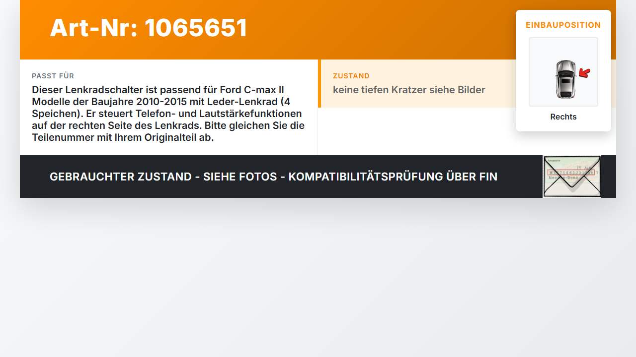 Ford C-max II 10-15 Schalter Lenkradschalter Tel. Lautstärke Rechts Ford C-max II 10-15 13.02.2012 AM5T-14K147-DB... Vorschau 3