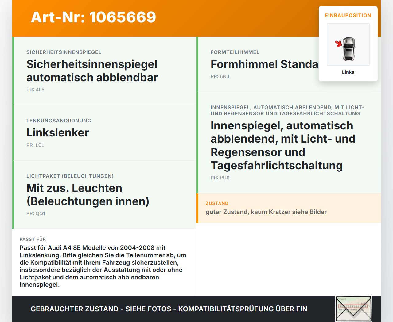 Audi A4 8E 04-08 Sonnenblende Links Fahrerseite Audi A4 8E 04-08 12.09.2005 gebraucht Vorschau 3