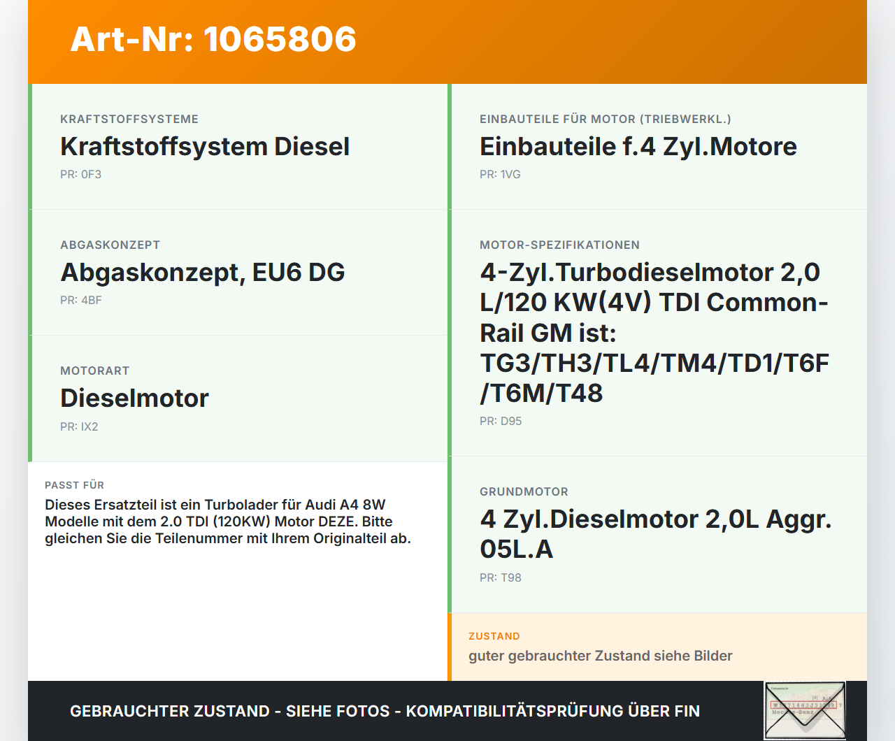 Audi A4 8W 19-24 TDI 2,0 120KW DEZE Turbolader Turbo Abgasturbolader Audi A4 8W 19-24 27.01.2020 05L253019B gebraucht Vorschau 3