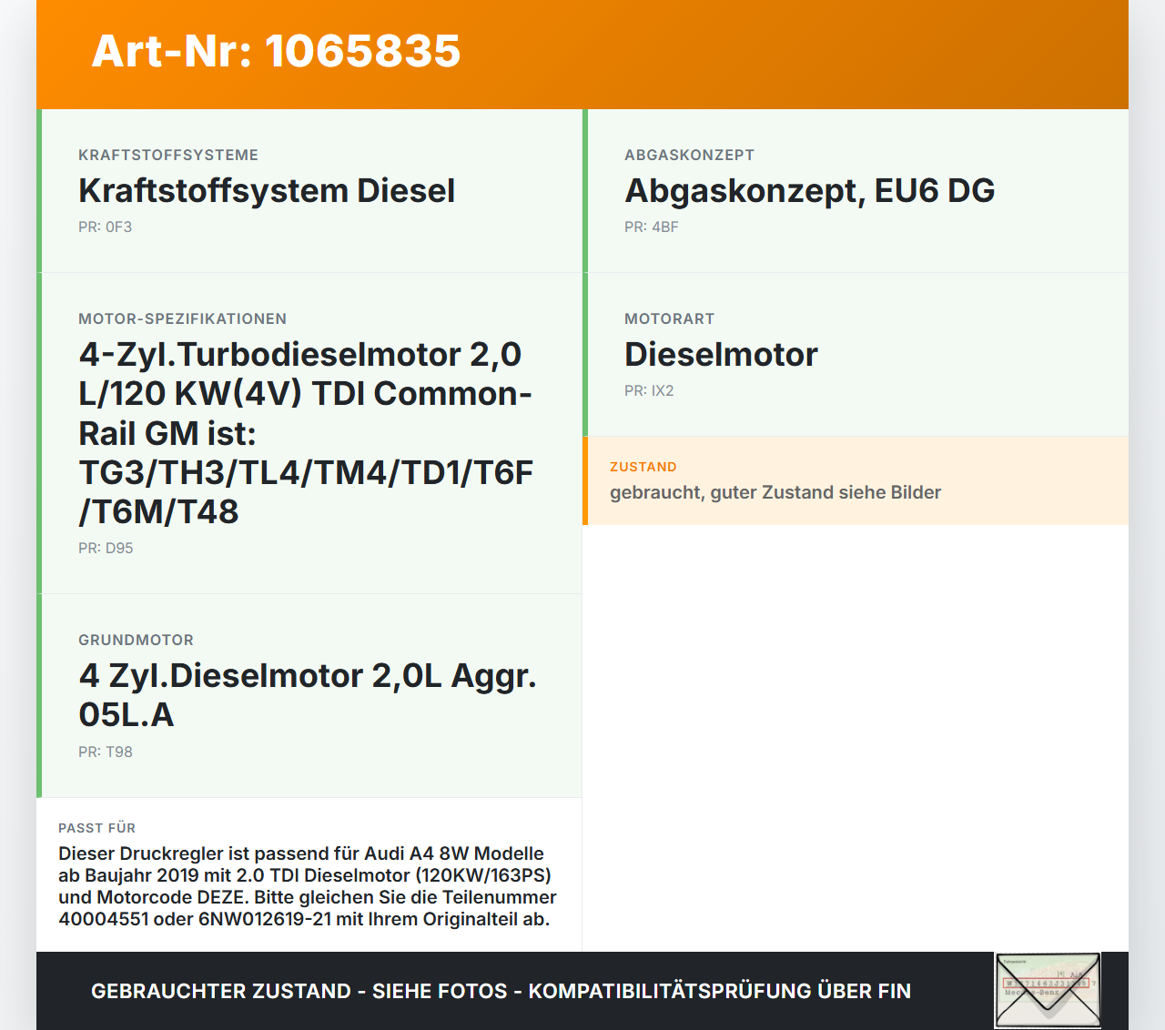 Audi A4 8W 19-24 TDI 2,0 120KW Druckregler für Turbolader Audi A4 8W 19-24 27.01.2020 6NW012619-21 40004551 gebraucht Vorschau 3
