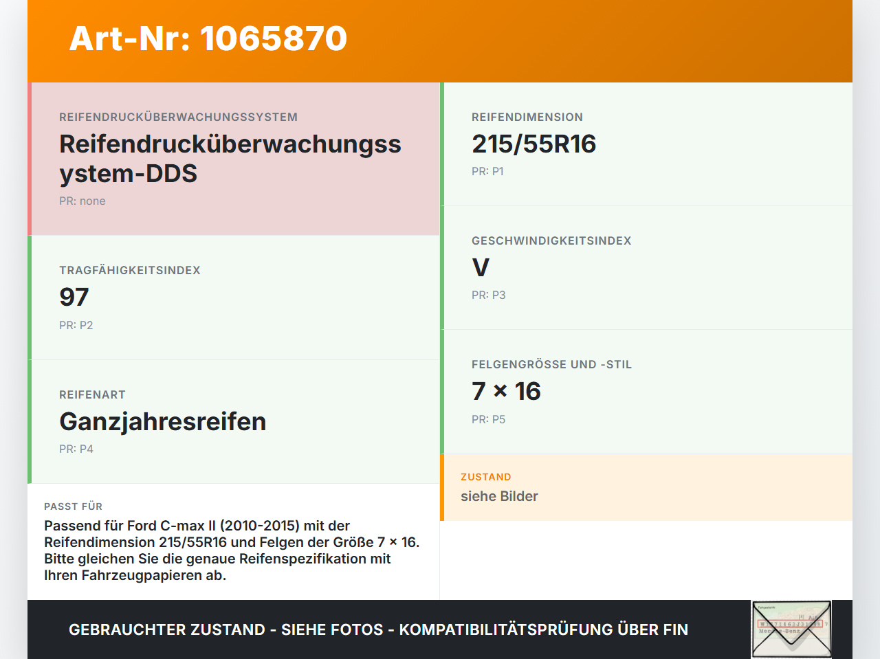 Ford C-max II 10-15 2 x Reifen Ganzjahresreifen Goodride 215/55R16 97 V Ford C-max II 10-15 13.02.2012 gebraucht Vorschau 3