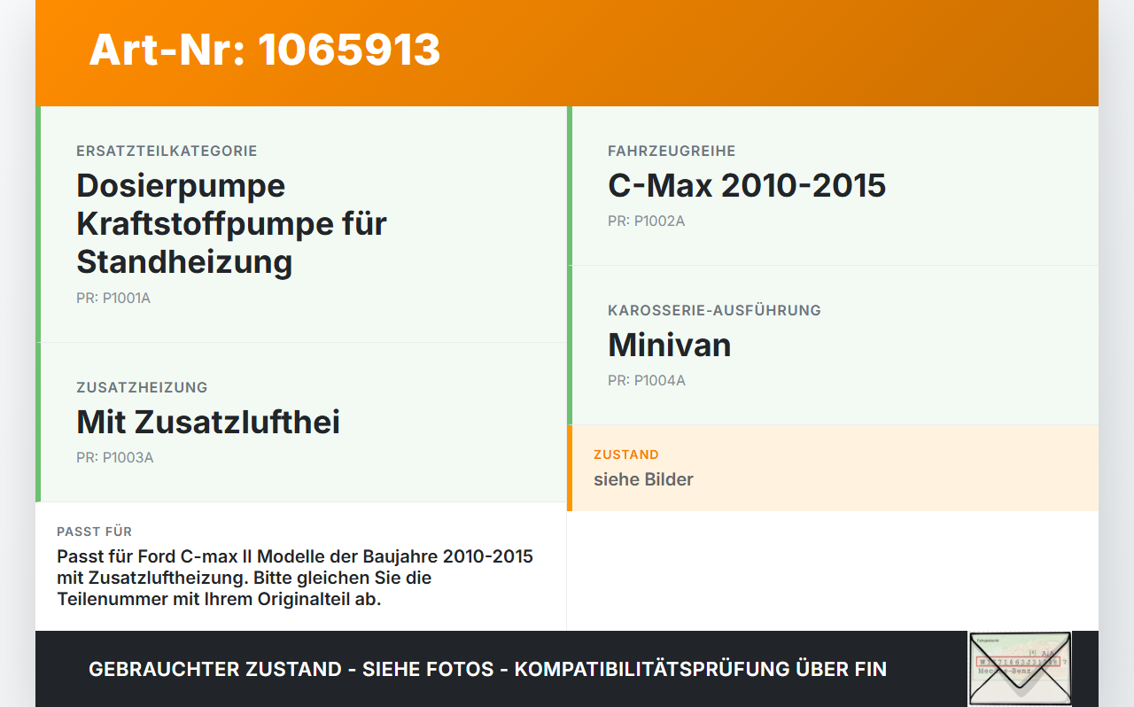 Ford C-max II 10-15 Dosierpumpe Kraftstoffpumpe für Standheizung Ford C-max II 10-15 13.02.2012 gebraucht Vorschau 3