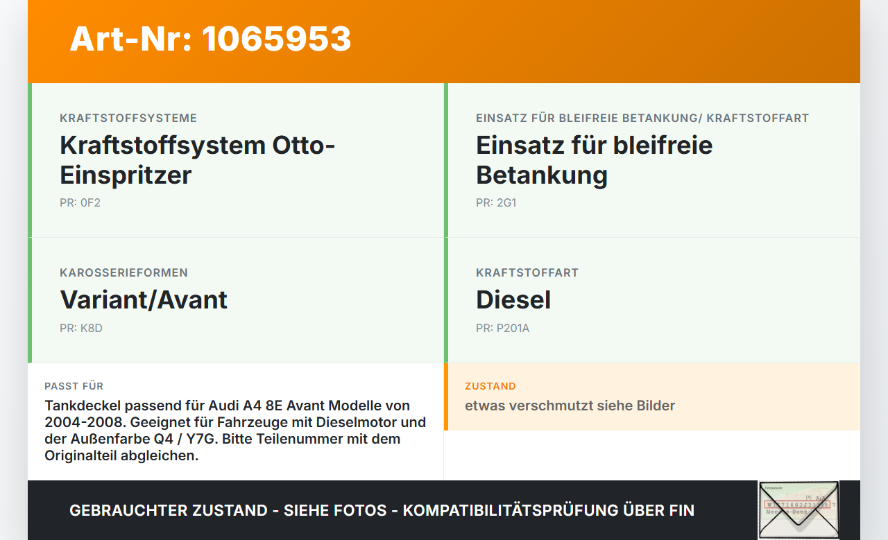 Audi A4 8E 04-08 Tankdeckel Verschluss Tankverschluss Diesel Audi A4 8E 04-08 12.09.2005 gebraucht Vorschau 3