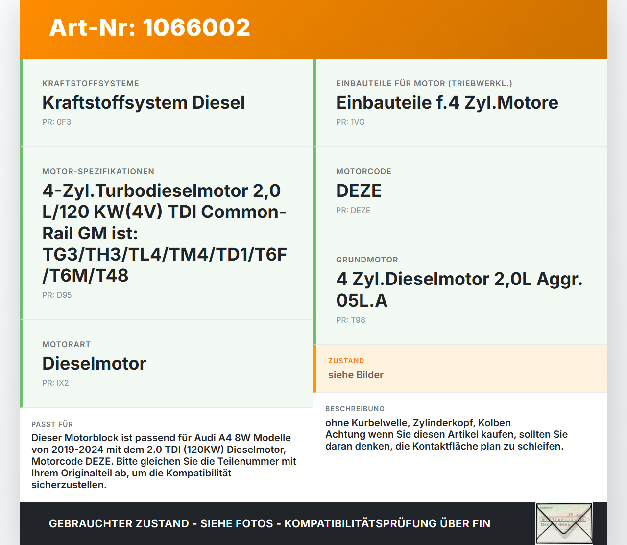 Audi A4 8W 19-24 TDI 2,0 120KW DEZE Motorblock für Motor Audi A4 8W 19-24 27.01.2020 gebraucht Vorschau 3