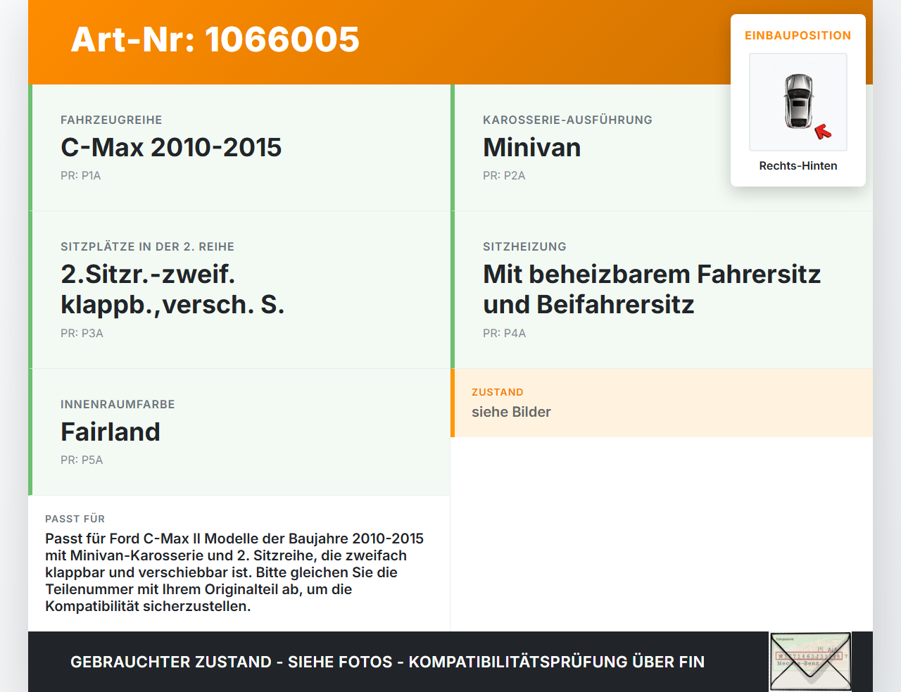 Ford C-max II 10-15 Sitz Rechts Hinten und Mitte Ford C-max II 10-15 13.02.2012 gebraucht Vorschau 3