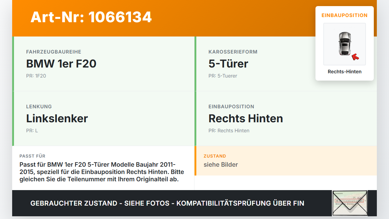 BMW 1er 116i F20 11-15 5T Fensterhebermotor mit Fensterheber Rechts Hinten BMW 1er 116i F20 11-15 20.10.2011... Vorschau 3