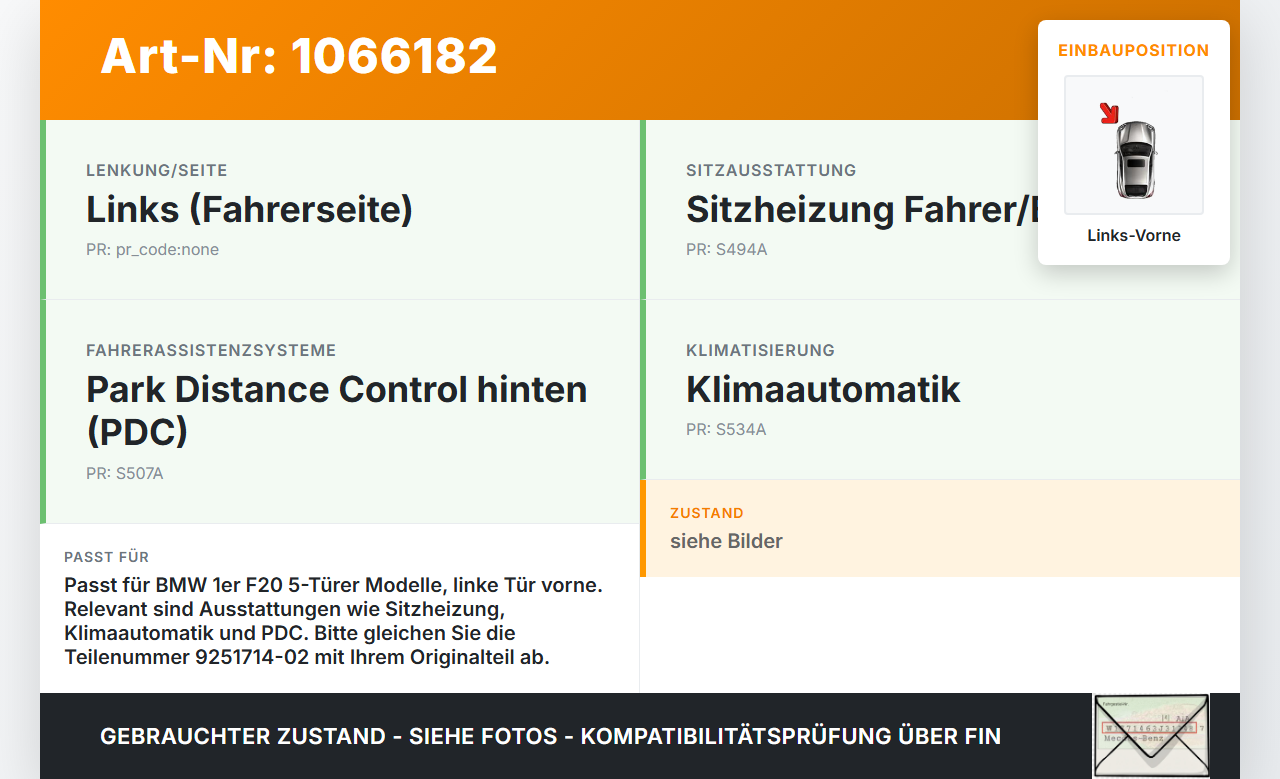 BMW 1er 116i F20 11-15 5T Kabelbaum Tür und Fensterheber Links Vorne BMW 1er 116i F20 11-15 20.10.2011 9251714-02... Vorschau 3