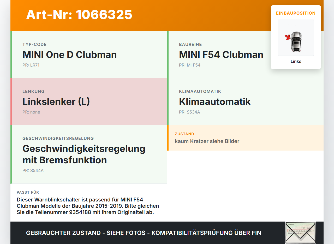 MINI F54  Clubman 15-19 Warnblinkschalter Schalter MINI F54  Clubman 15-19 19.05.2017 9354188 3474.2201-08... Vorschau 3