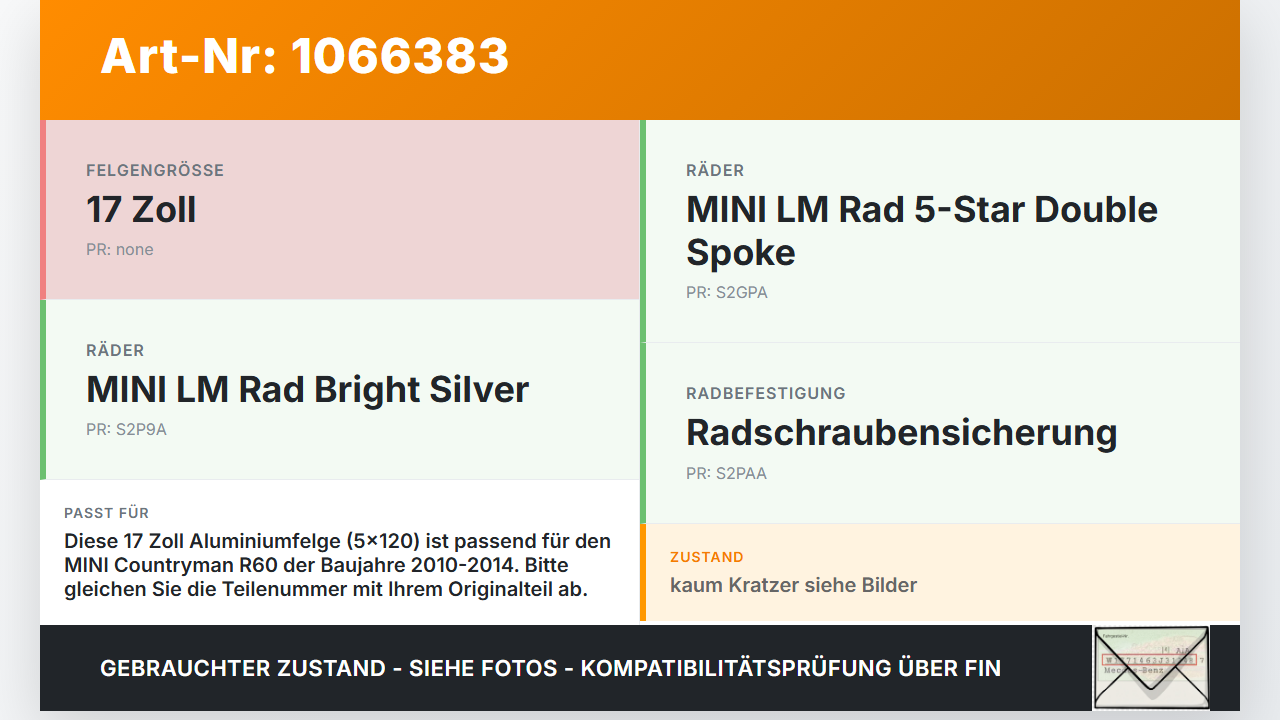 MINI Countryman R60 10-14 1 x Felge Aluminiumfelge 17 Zoll 5X120 MINI Countryman R60 10-14 08.12.2011... Vorschau 3