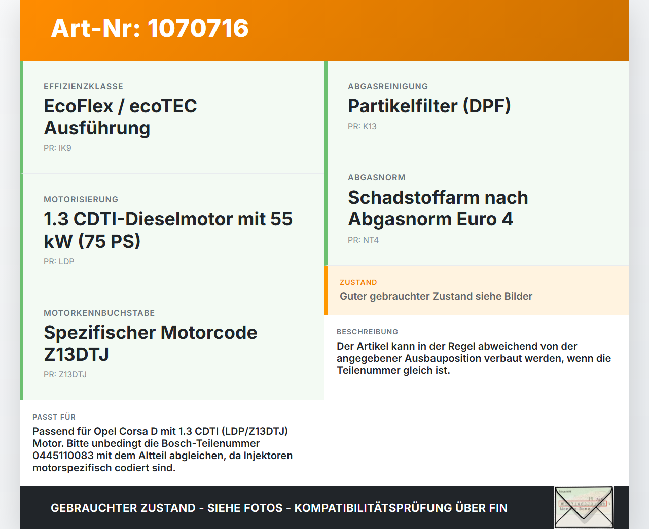 Opel Corsa D 06-10 1,2 55KW Injektor Einspritzdüse Zyl.1 Opel Corsa D 06-10 07.11.2008 93190435 0445110083 gebraucht Vorschau 3