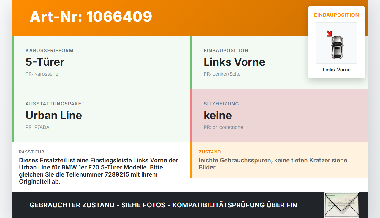 BMW 1er 116i F20 11-15 5T Einstiegsleiste Links Vorne Urban BMW 1er 116i F20 11-15 20.10.2011 7289215... Vorschau 3