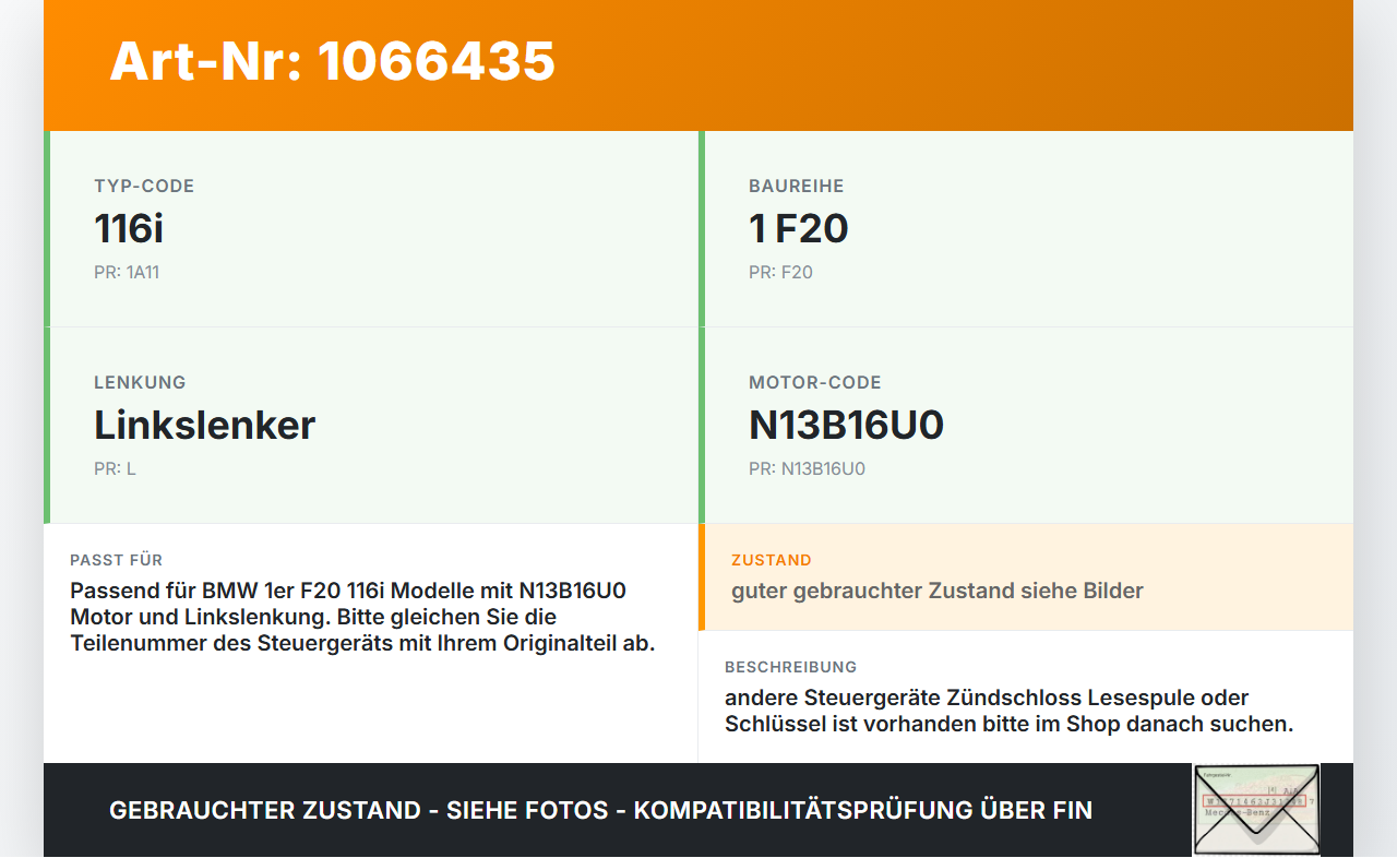 BMW 1er 116i F20 11-15 1,6 132KW Wegfahrsperre ECU Steuergerät für Lenksäule BMW 1er 116i F20 11-15 20.10.2011... Vorschau 3