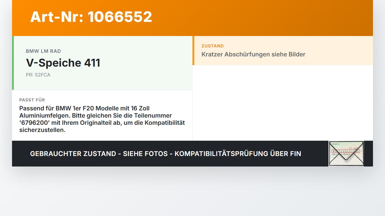 BMW 1er 116i F20 11-15 1 x Felge Aluminiumfelge 16 Zoll 5X120.0 BMW 1er 116i F20 11-15 20.10.2011 6796200 gebraucht Vorschau 3