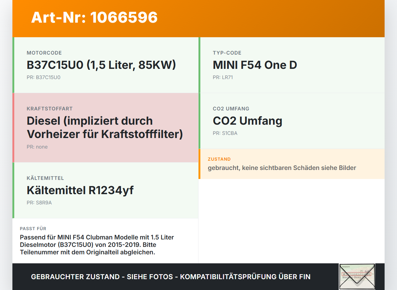 MINI F54  Clubman 15-19 1,5 85KW Vorheizer Kraftstoffheizung für Kraftstofffilter MINI F54  Clubman 15-19... Vorschau 3