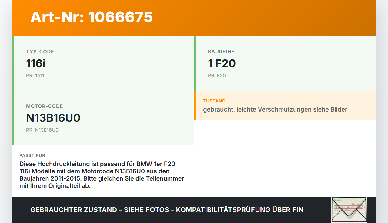 BMW 1er 116i F20 11-15 1,6 132KW Hochdruck Leitung Kraftstoffleitung BMW 1er 116i F20 11-15 20.10.2011 gebraucht Vorschau 3