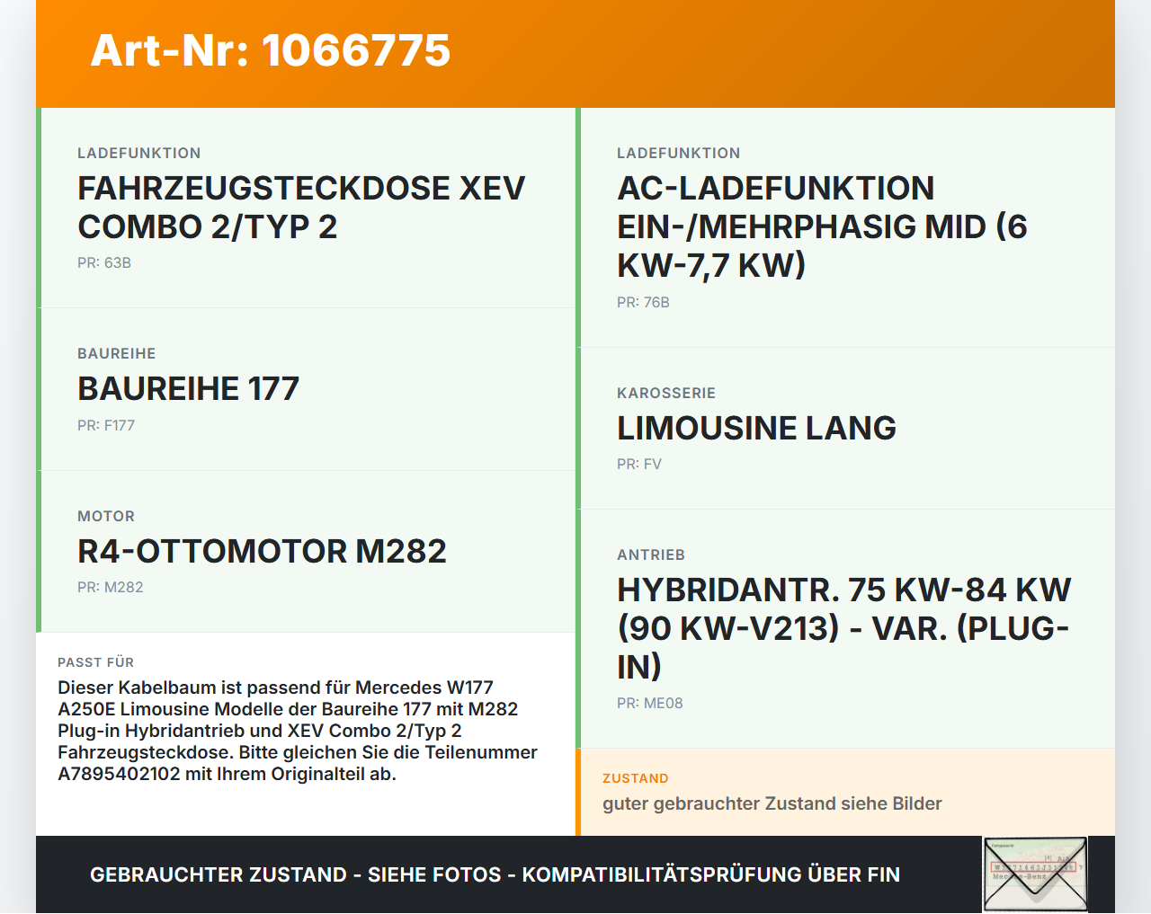 Mercedes W177 A250E 18-22 Lim Kabelbaum für HV Batterie BMC Filter Mercedes W177 A250E 18-22 26.03.2021 A7895402102... Vorschau 3