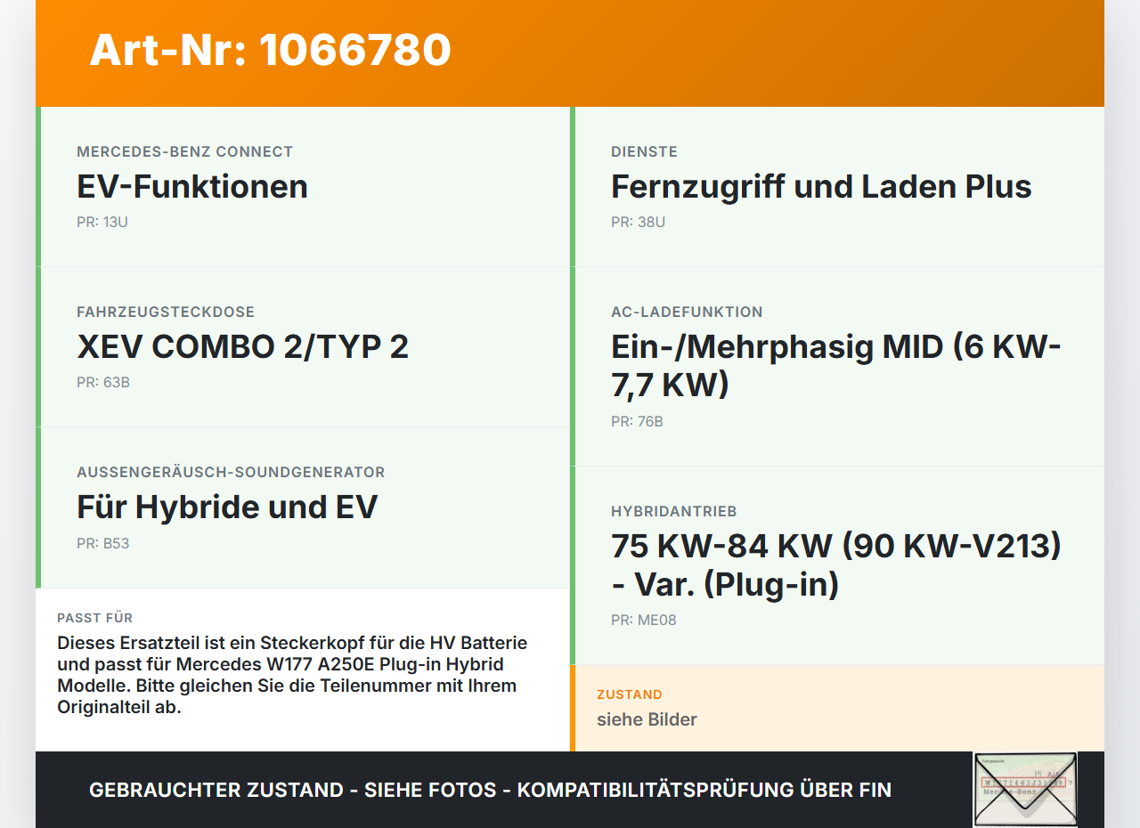 Mercedes W177 A250E 18-22 1,3 118KW Steckerkopf Stecker für HV Batterie Mercedes W177 A250E 18-22 26.03.2021... Vorschau 3