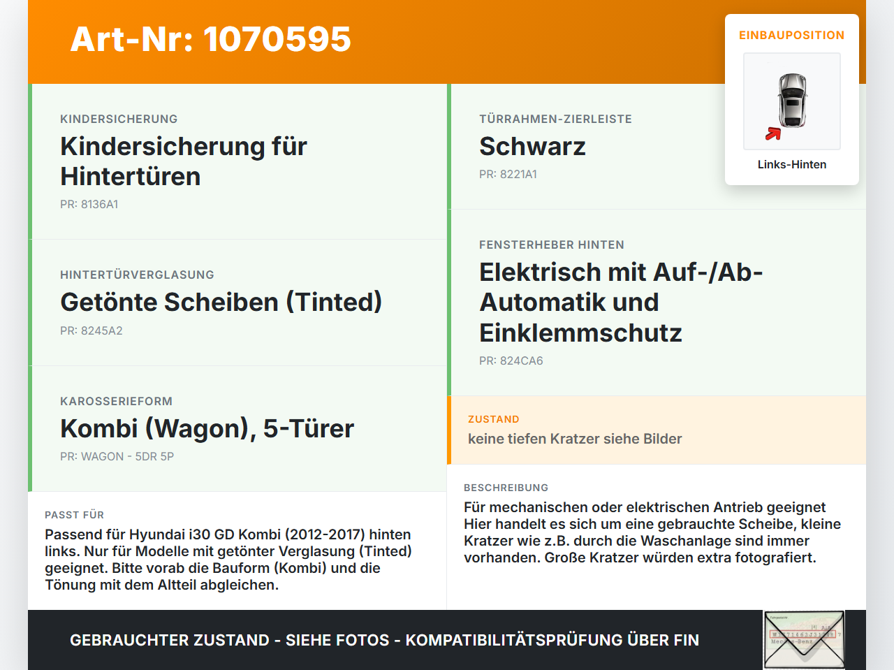 Hyundai I30 GD 12-17 Kombi Seitenscheibe LHK  für Türscheibe Fenster Links Hinten Hyundai I30 GD 12-17 25.06.2015... Vorschau 3