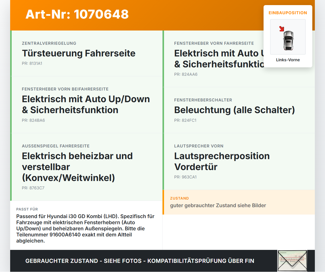Hyundai I30 GD 12-17 Kombi Kabelbaum Tür und Fensterheber Links Vorne Hyundai I30 GD 12-17 25.06.2015 91600A6140... Vorschau 3