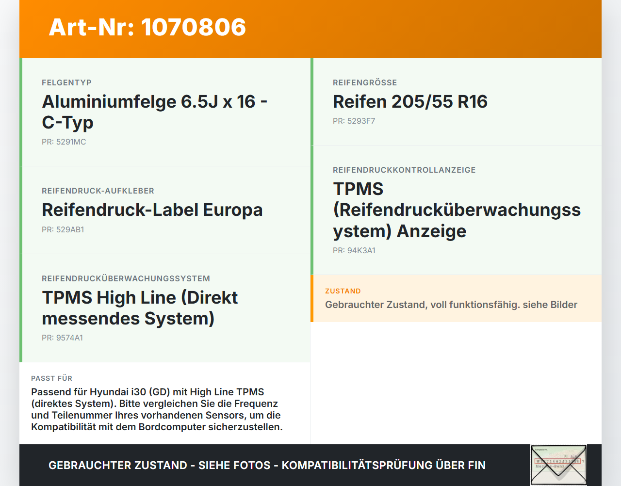 Hyundai I30 GD 12-17 Reifendruck Sensor Radsensor Reifendrucksensor Set Satz Hyundai I30 GD 12-17 25.06.2015... Vorschau 3