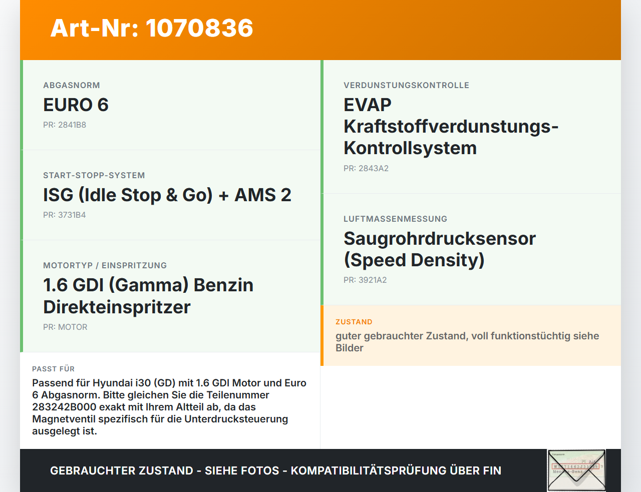 Hyundai I30 GD 12-17 GDI 1,6 99KW Unterdruckventil Magnetventil Hyundai I30 GD 12-17 25.06.2015 283242B000 gebraucht Vorschau 3