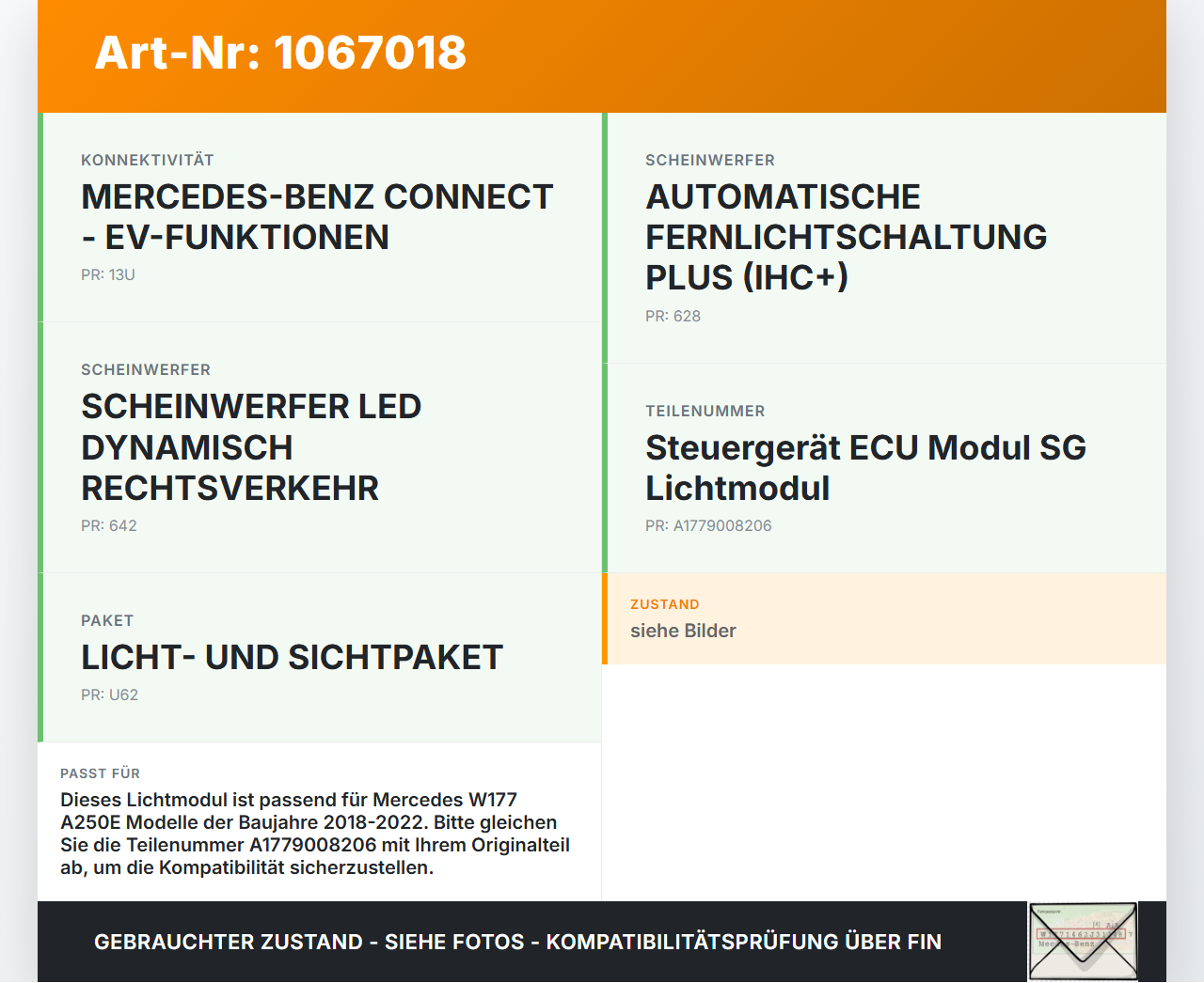 Mercedes W177 A250E 18-22 Steuergerät ECU Modul SG Lichtmodul Mercedes W177 A250E 18-22 26.03.2021 A1779008206... Vorschau 3