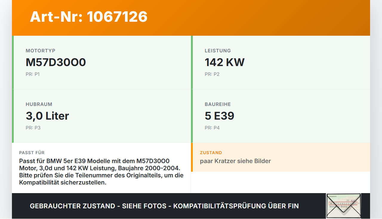 BMW 5er E39 530d 00-04 3,0d 142KW M57D30O0 Abdeckung für Motor Deckel Motorabdeckung BMW 5er E39 530d 00-04... Vorschau 3