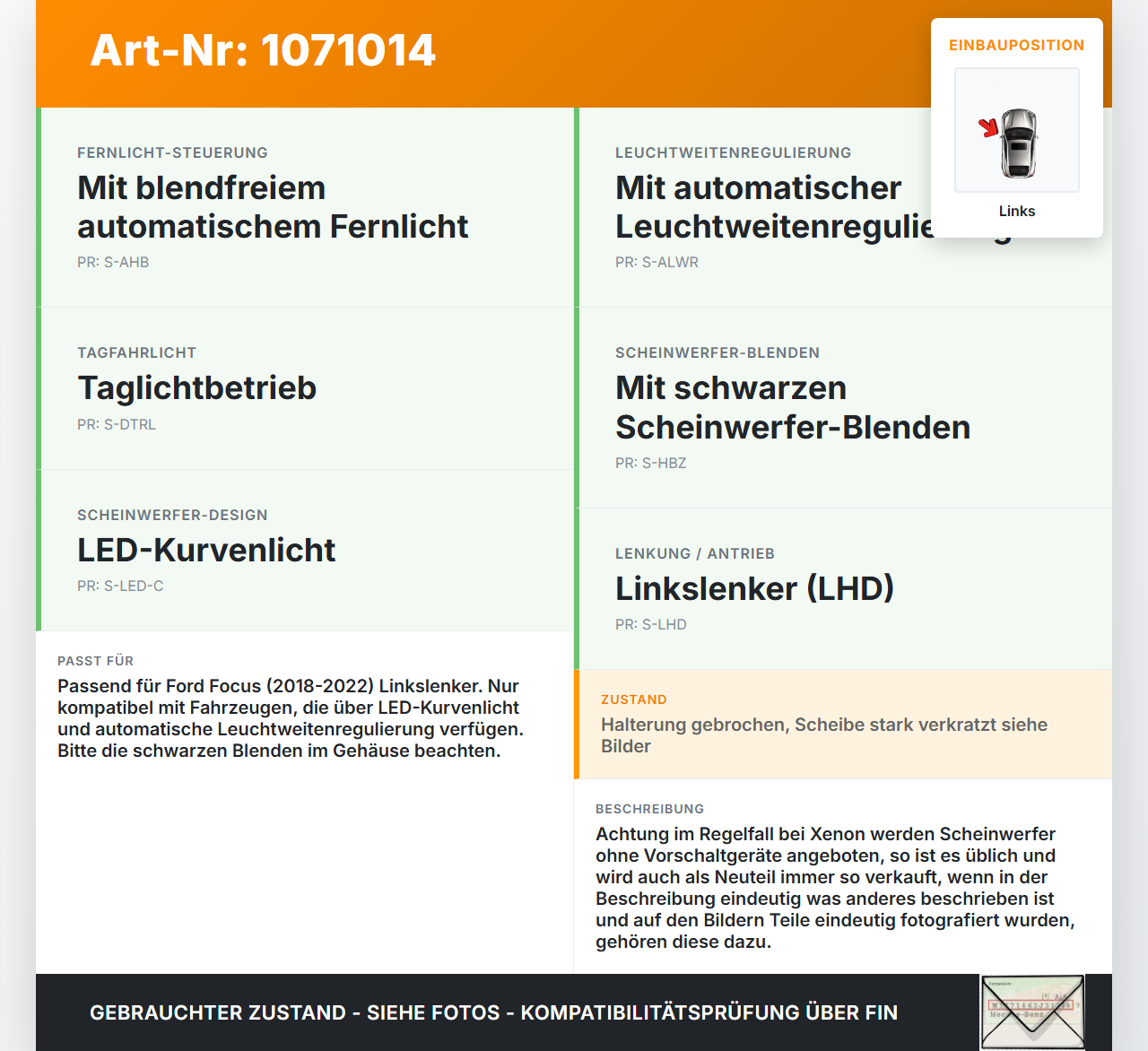 Ford Focus HP 18-22 Halogen Scheinwerfer Frontscheinwerfer Links Ford Focus HP 18-22 15.12.2020 JX7B-13E017-AK... Vorschau 3