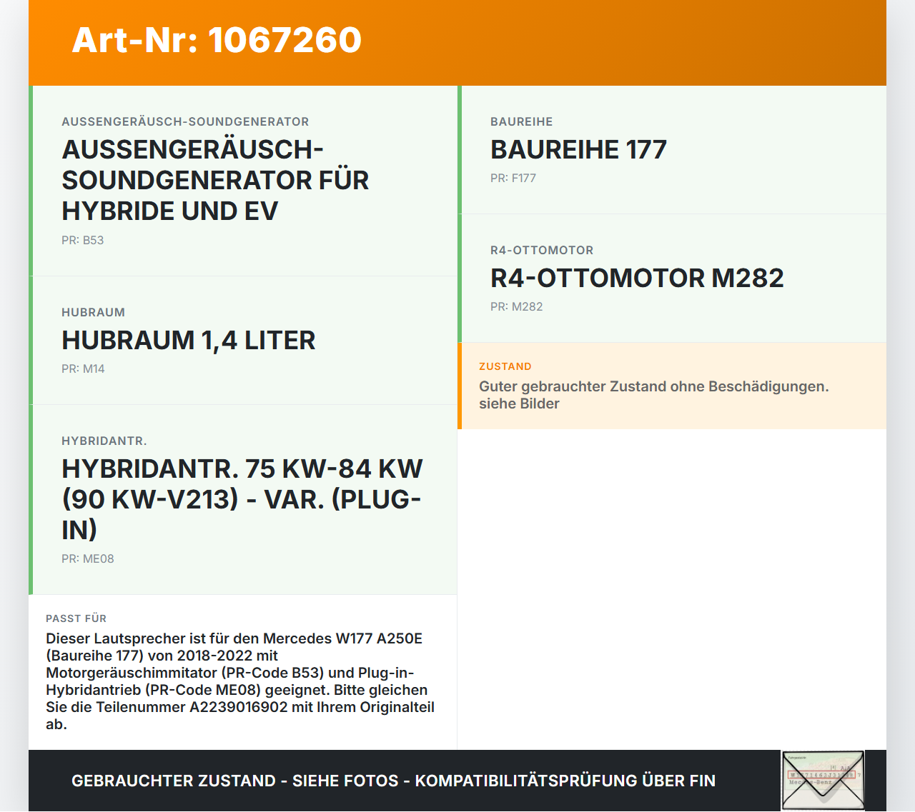 Mercedes W177 A250E 18-22 Lautsprecher Motorgeräuschimmitator Mercedes W177 A250E 18-22 26.03.2021 A2239016902 gebraucht Vorschau 3