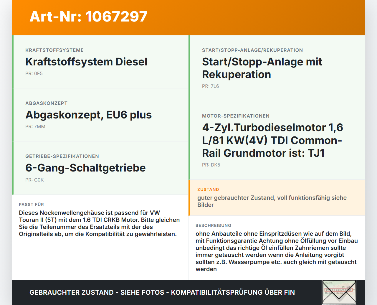 VW Touran II 5T 15-24 TDI 1,6 81KW CRKB Nockenwellengehäuse Nockenwellenmodul mit Nockenwellen VW Touran II 5T... Vorschau 3