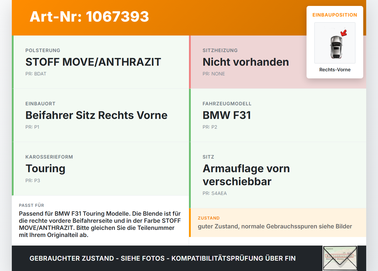 BMW F31 318d 12-15 Kombi Blende Innen Seitenverkleidung für Beifahrer Sitz Rechts Vorne BMW F31 318d 12-15... Vorschau 3