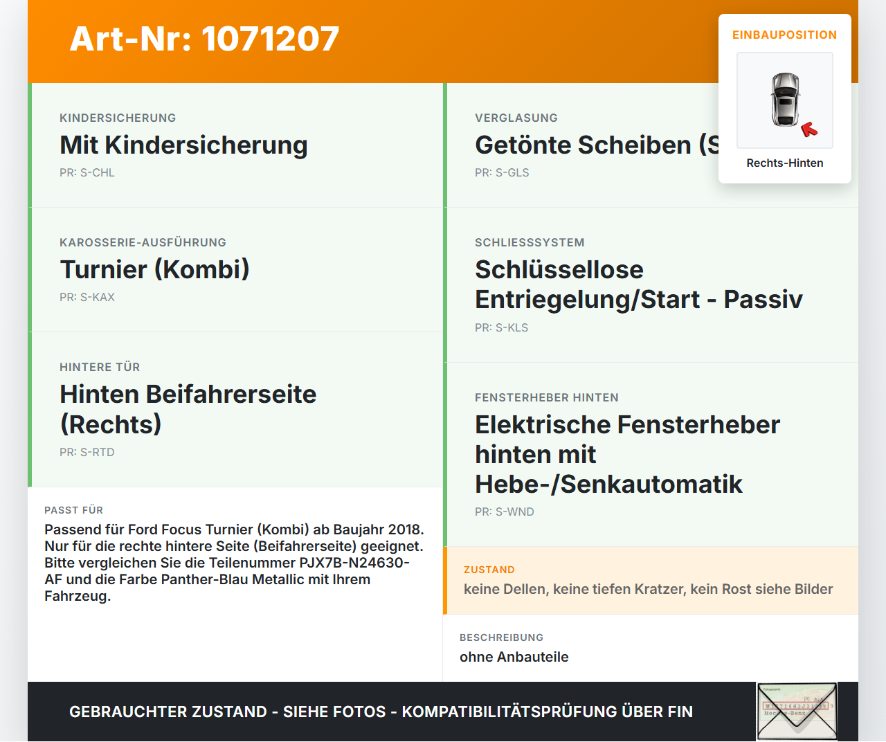 Ford Focus HP 18-22 Kombi Tür Rechts Hinten KCXEXWA Ford Focus HP 18-22 15.12.2020 PJX7B-N24630-AF gebraucht Vorschau 3