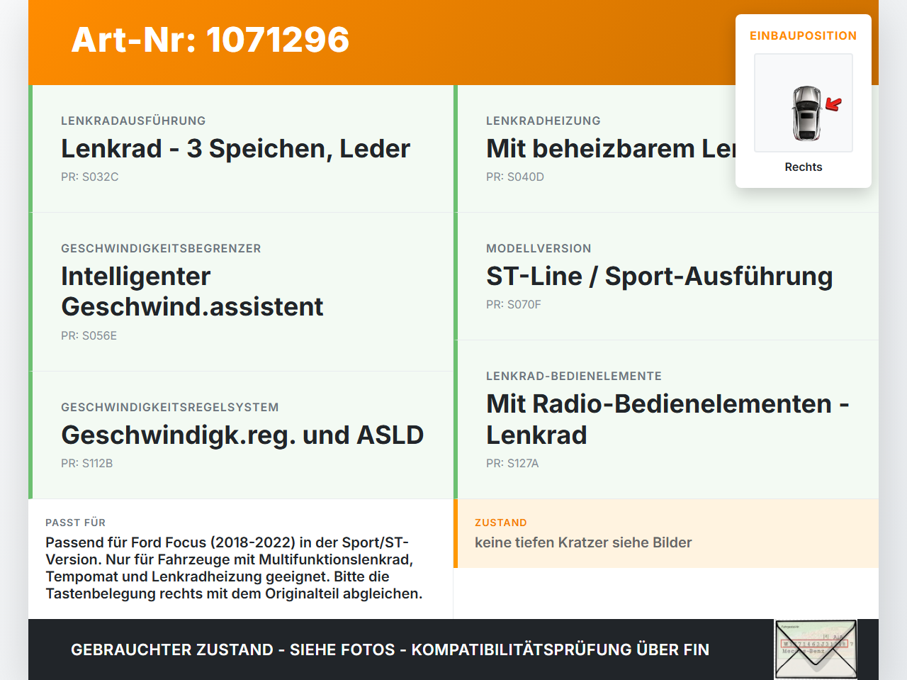 Ford Focus HP 18-22 Lenkradschalter Multifunktionstasten Schalter für Lenkrad Rechts Ford Focus HP 18-22 15.12.2020... Vorschau 3
