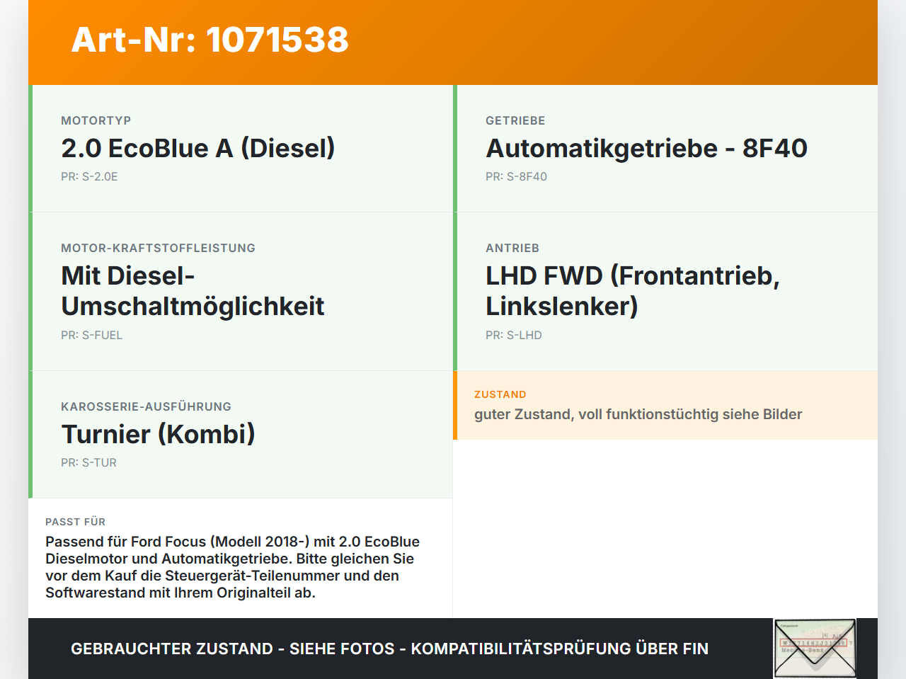 Ford Focus HP 18-22 Steuergerät EC Modul Kraftstoffpumpe Ford Focus HP 18-22 15.12.2020 F1FA-9D370-GA... Vorschau 3