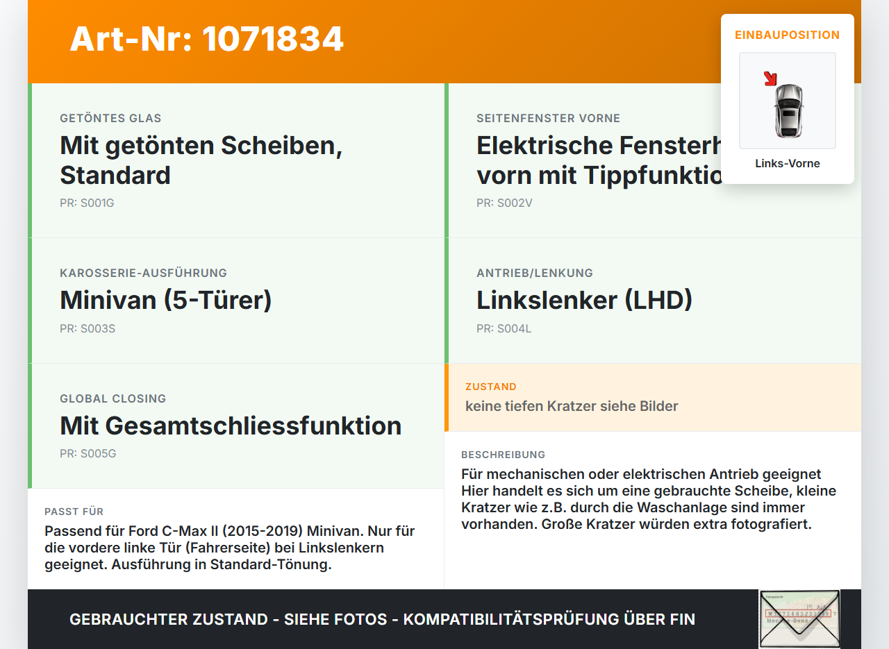 Ford C-Max II 15-19 5T Seitenscheibe LVK Fenster Türscheibe Links Vorne Ford C-Max II 15-19 09.01.2018... Vorschau 3