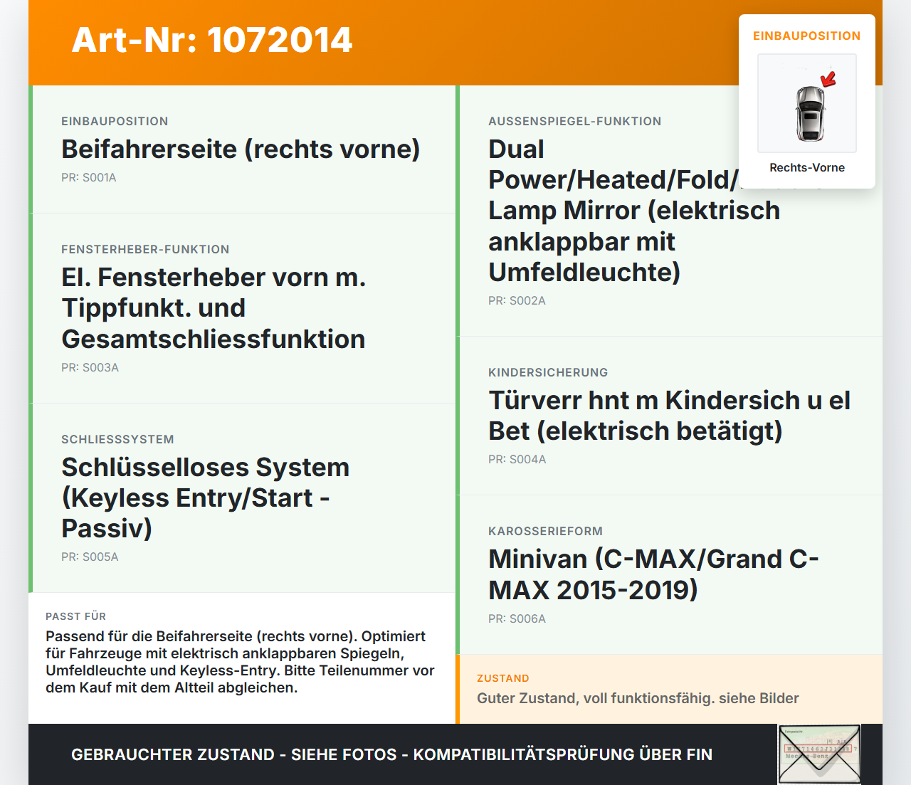 Ford C-Max II 15-19 Steuergerät ECU Modul Türsteuergerät Rechts Vorne Ford C-Max II 15-19 09.01.2018 F1ET-14B533-BG... Vorschau 3